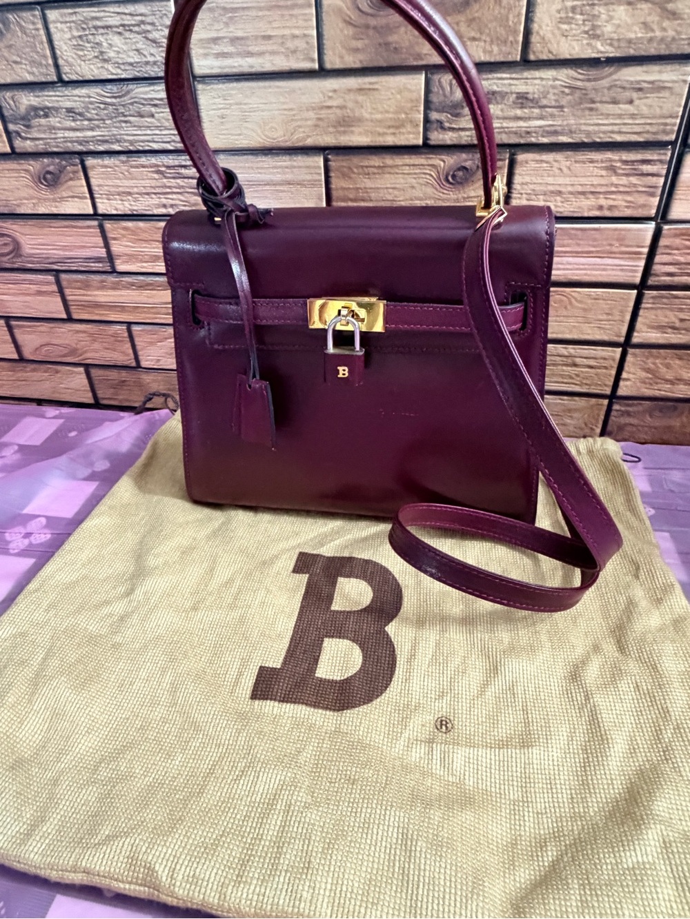 Bally Burgundy Leather Top Handle Satchel with Gold Hardware